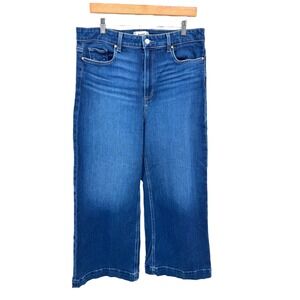PAIGE Anessa Wide Leg Cropped Jeans Sz 33 High Rise Medium‎ Wash Denim Stretch